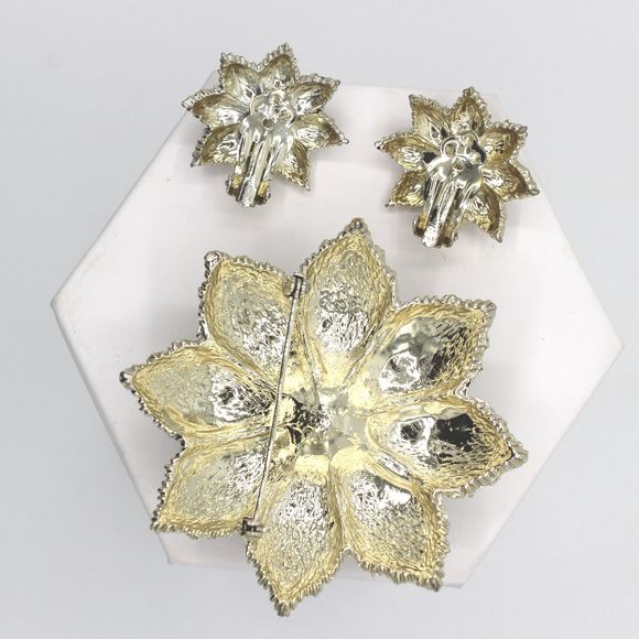 Vintage 1940s Garne Aurora Borealis Blue Swarovski Brooch Earring Jewelry Set - Picture 3 of 11